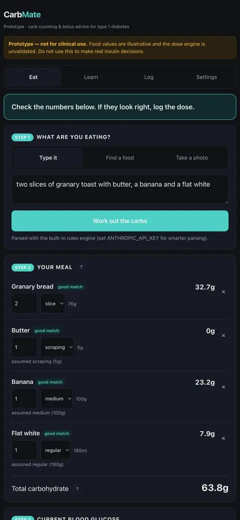 CarbMate on a phone