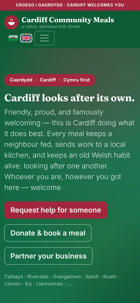 Cardiff Community Meals on a phone