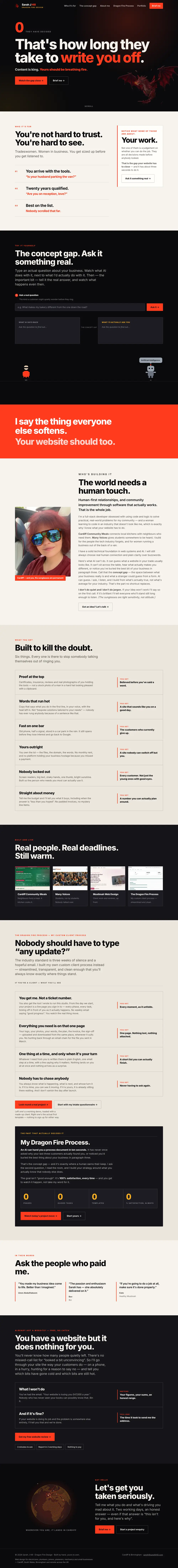 Full-length screenshot of the Dragon Fire Design website on a laptop