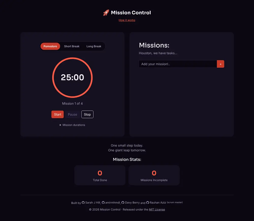 Full-length screenshot of the Mission Control website on a laptop