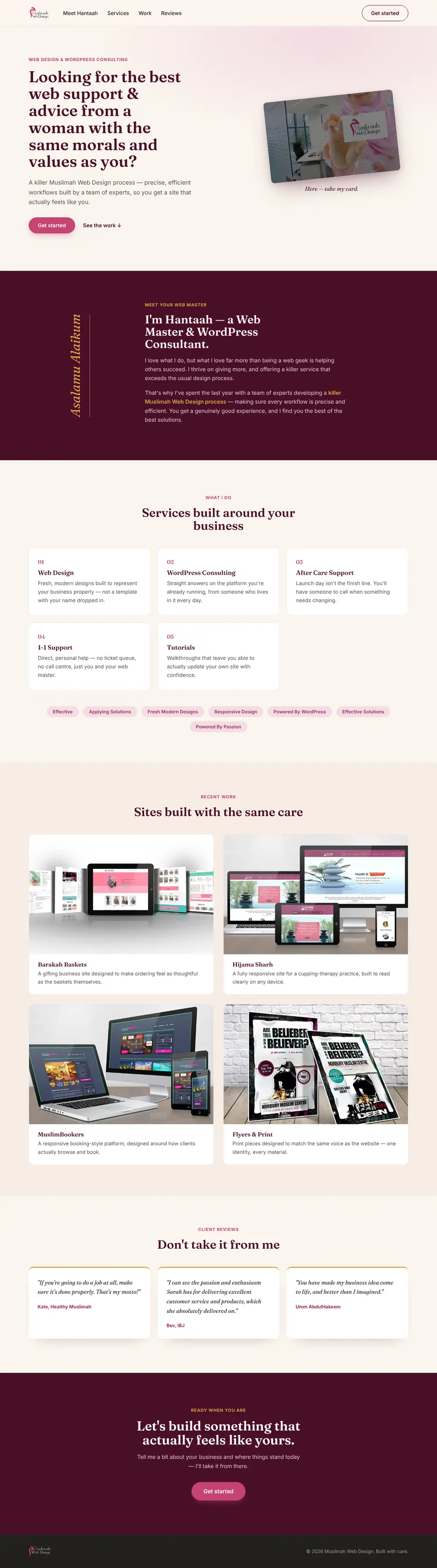 Full-length screenshot of the Muslimah Web Design website on a laptop