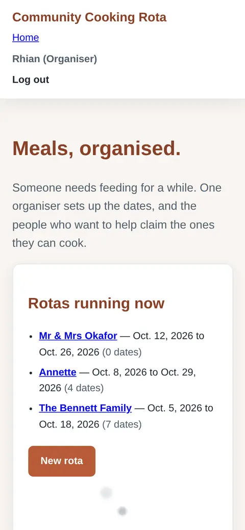 Community Cooking Rota on a phone
